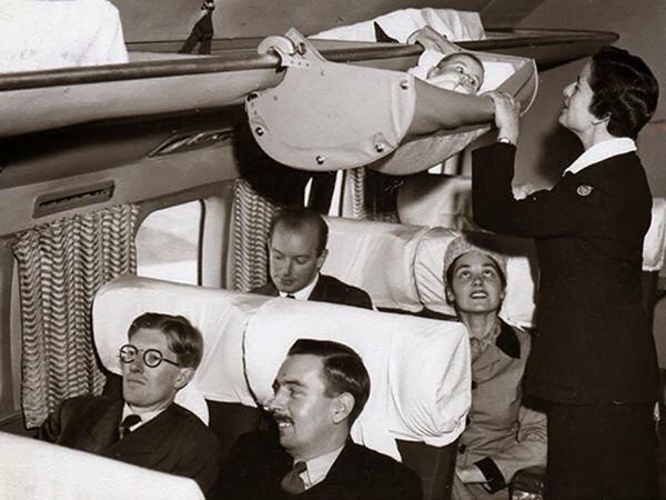 This is how babies used to fly on airplanes.