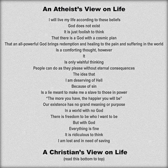 Atheists and Christians.