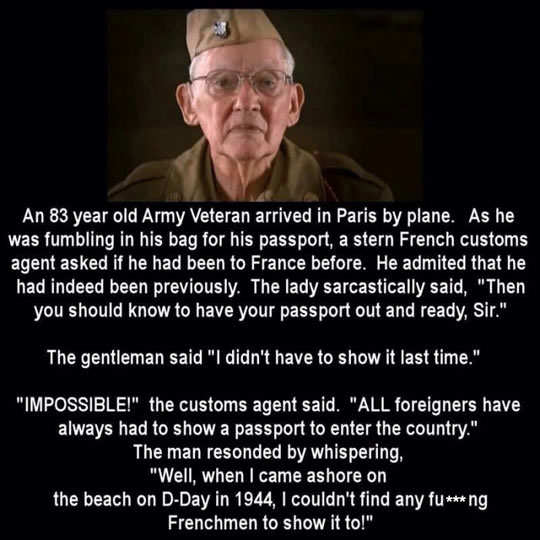 An 83 year old Veteran arrived in Paris.