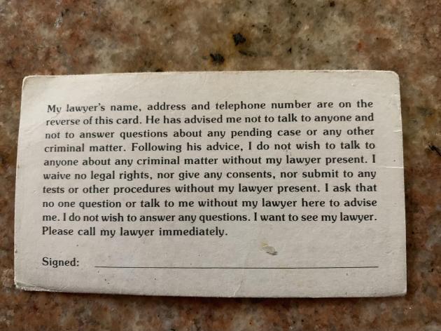 The back of a lawyer's business card has good advice