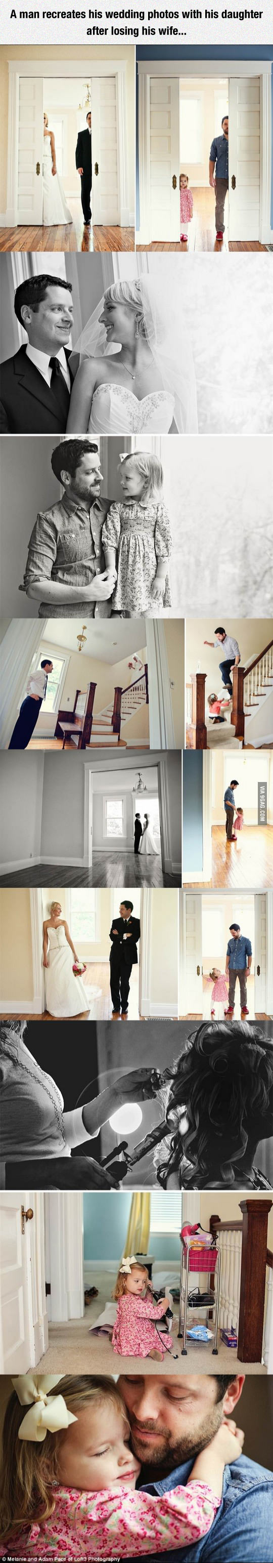 A man recreates his wedding photos with his daughter