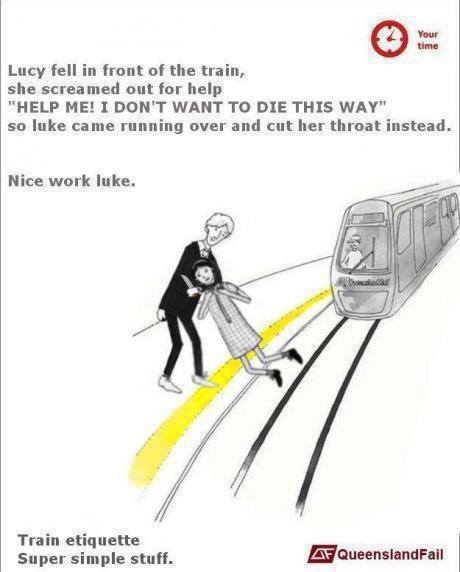 Lucy fell in front of the train.