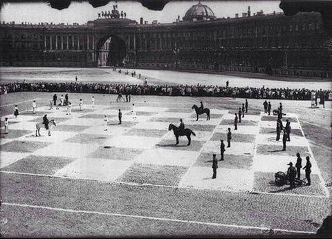 Human chess in 1924 at St. Petersburg, Russia