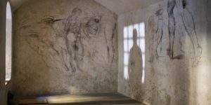 Sketches in a secret room under a chapel, done by Michelangelo while hiding from the Pope.