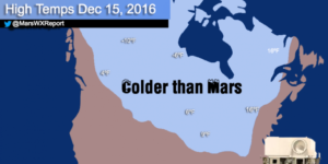 Much of Canada and the upper midwest forecasted to be colder than Mars today