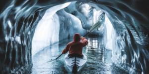 Paddling inside a glacier, Austria