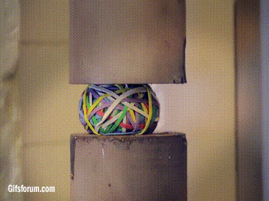 What 100,000 lb of force looks like on a rubber band ball.