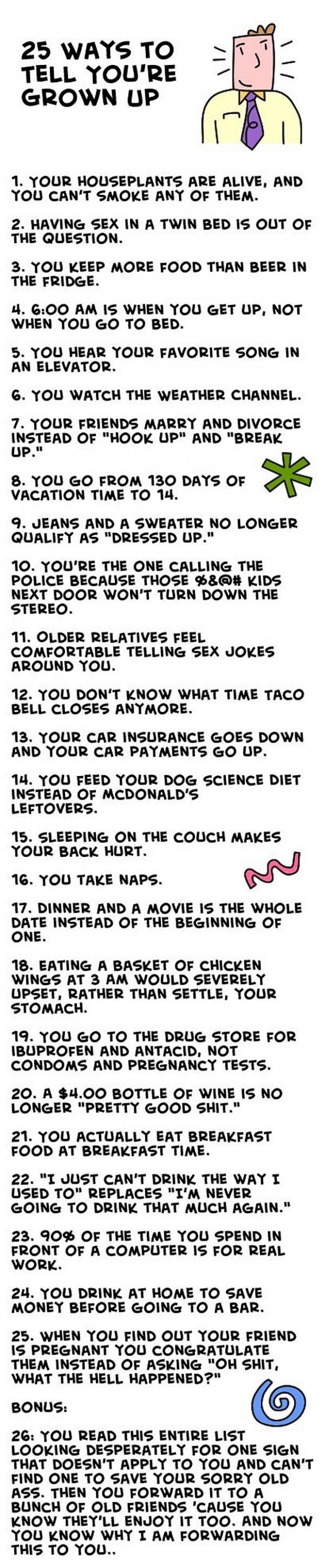 25 ways to tell you're a grown up.