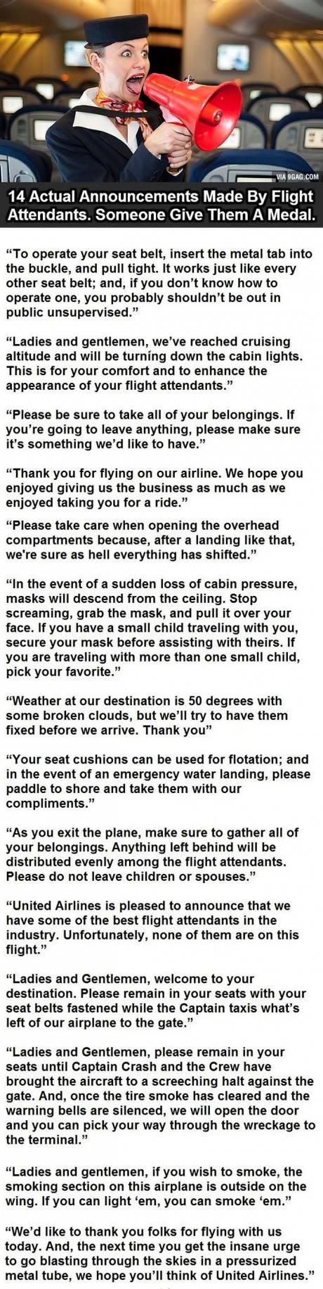 14 Actual Flight Attendant Announcements.