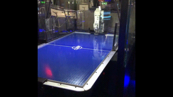 Playing air hockey against a robot