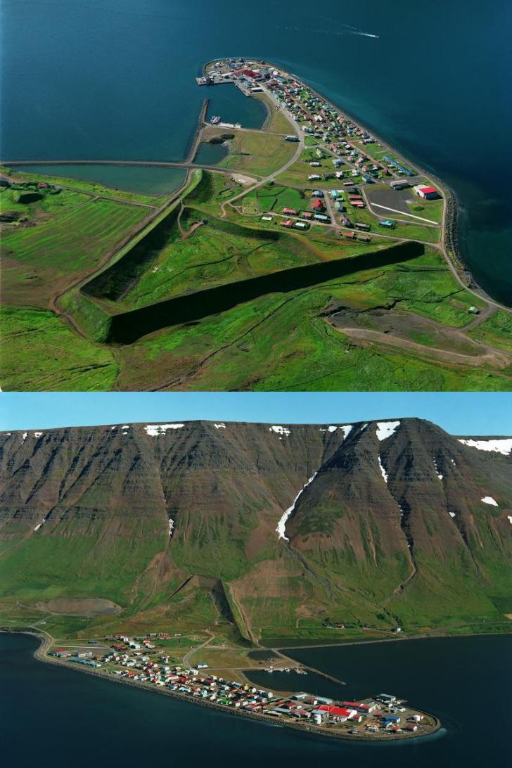The Icelandic village of Flateyri has an 'avalanche dam' for protection