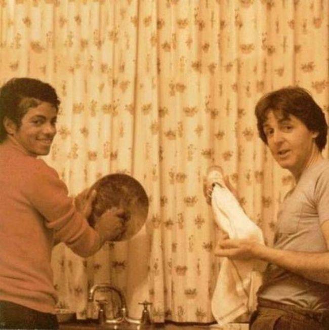 Michael Jackson and Paul McCartney, just doin' the dishes.