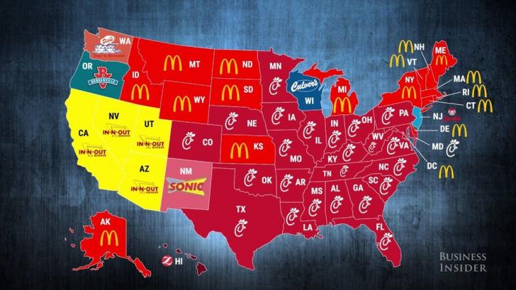 Most popular fast food joints by state.