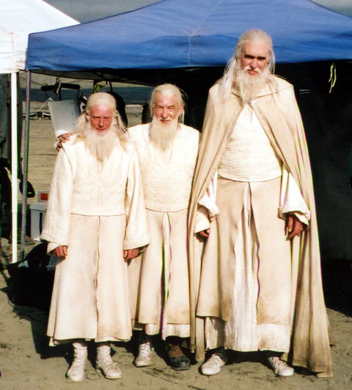 Sir Ian McKellen with his stunt double and scale double (for Hobbit scenes)