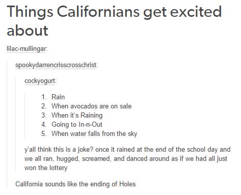 Things Californians get excited about
