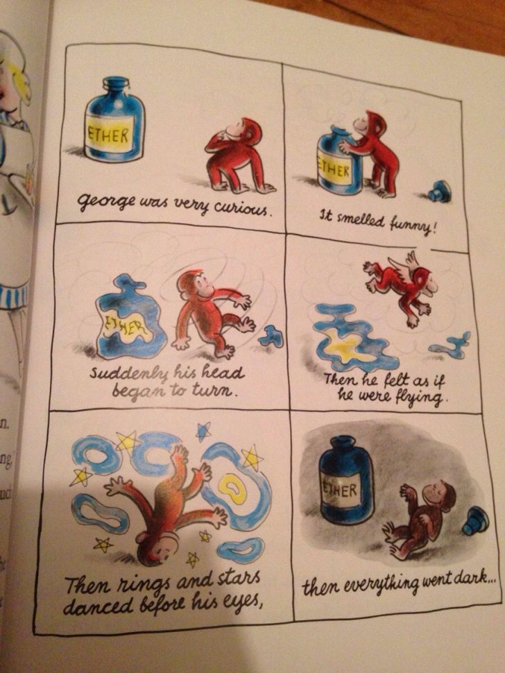 Not sure how I feel reading old curious George books to my two year old daughter...