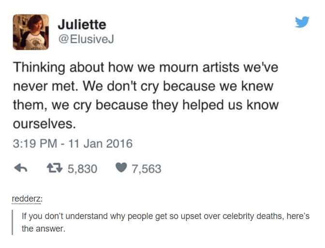 Why do we mourn artists we've never met?
