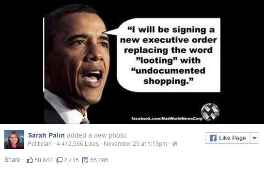 Palin chimes in on Obama and Ferguson, MO