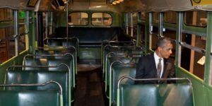 Obama sitting in Rosa Parks’ seat.