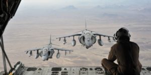 AV-8B Harriers over mountains in Helmand Province, Afghanistan