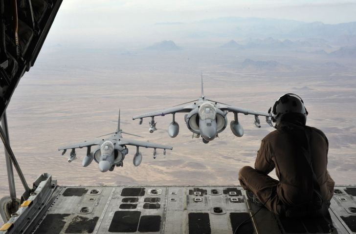 AV-8B Harriers over mountains in Helmand Province, Afghanistan