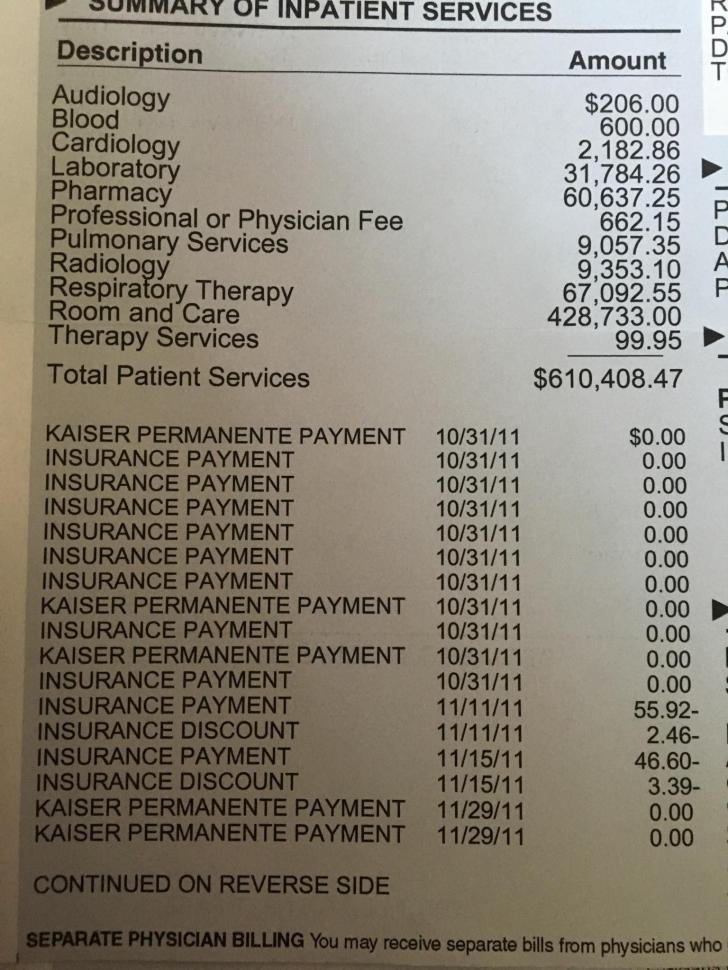 Child birth bill from the hospital in the USA