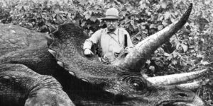 Teddy Roosevelt with a now-extinct Eurasian Giant Rhino