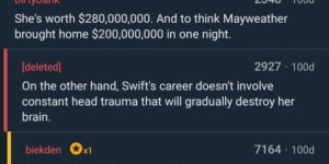 I would suffer brain damage for $280,000,000.