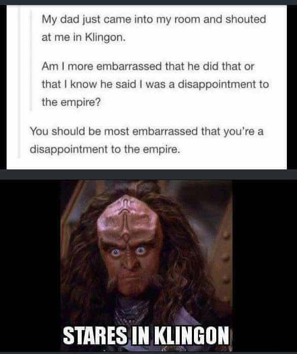 My dad shouts at me in Klingon