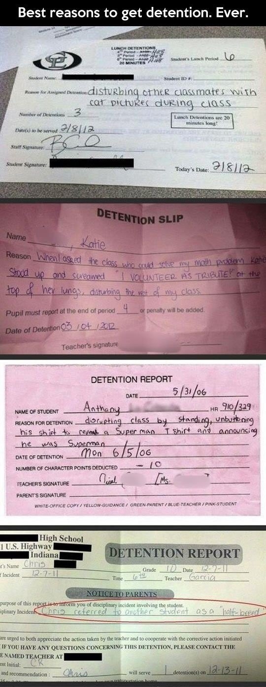 Best reasons to get detention.