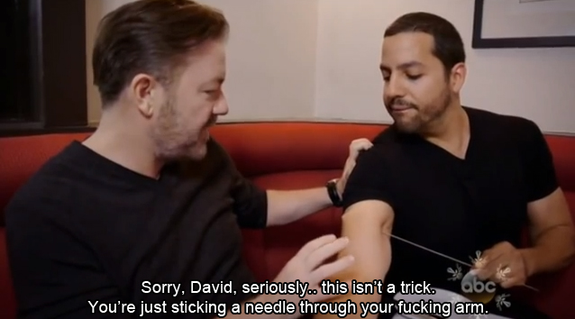 Ricky Gervais telling David Blaine like it is