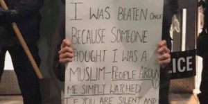 A Sikh protestor at JFK airport