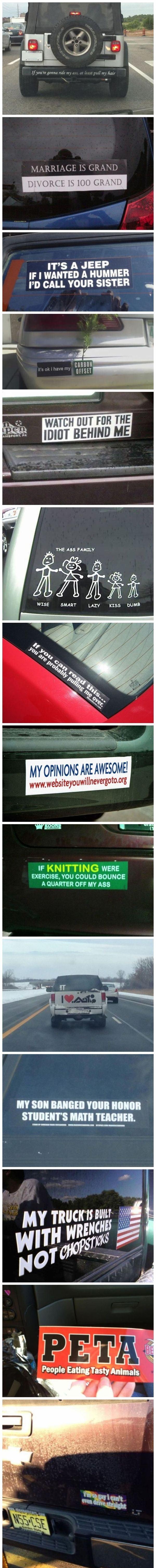 Some interesting bumper stickers