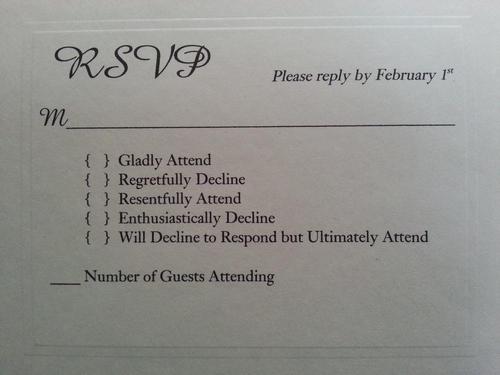 Just got the RSVP to my friend's wedding...