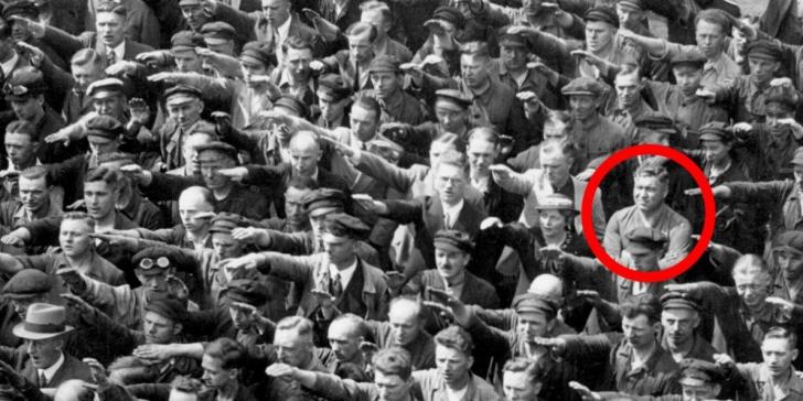 August Landmesser( famous for refusing to do the Nazi Salute) 13 June 1936