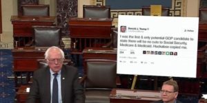 Senator Bernie Sanders printed out a gigantic Trump tweet and brought it to congress