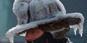 Massachusettes fireman’s helmet froze over after putting out fire