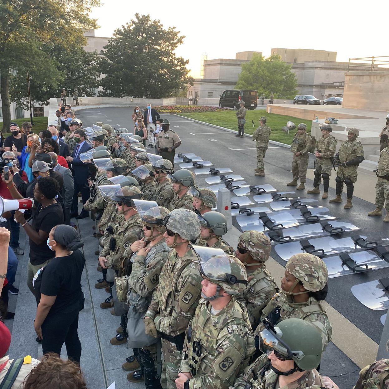 Nashville Tennessee National Guard laying down their gear.