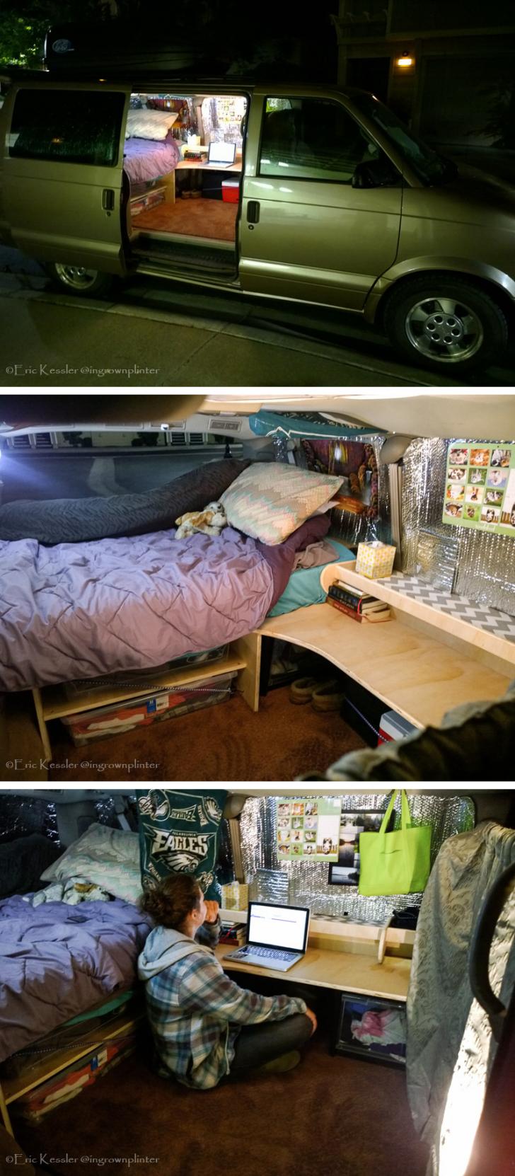 Van converted to dorm room