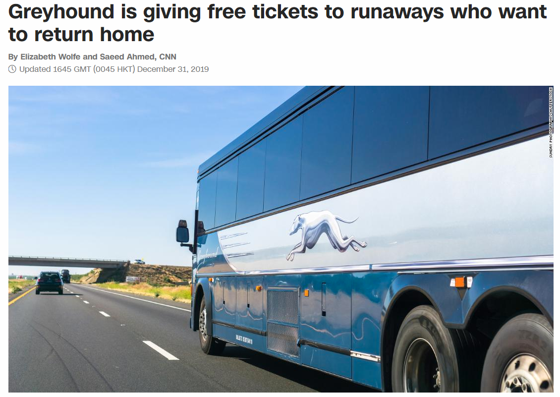 In partnership with the National Runaway Safeline.  Catch a Greyhound home...