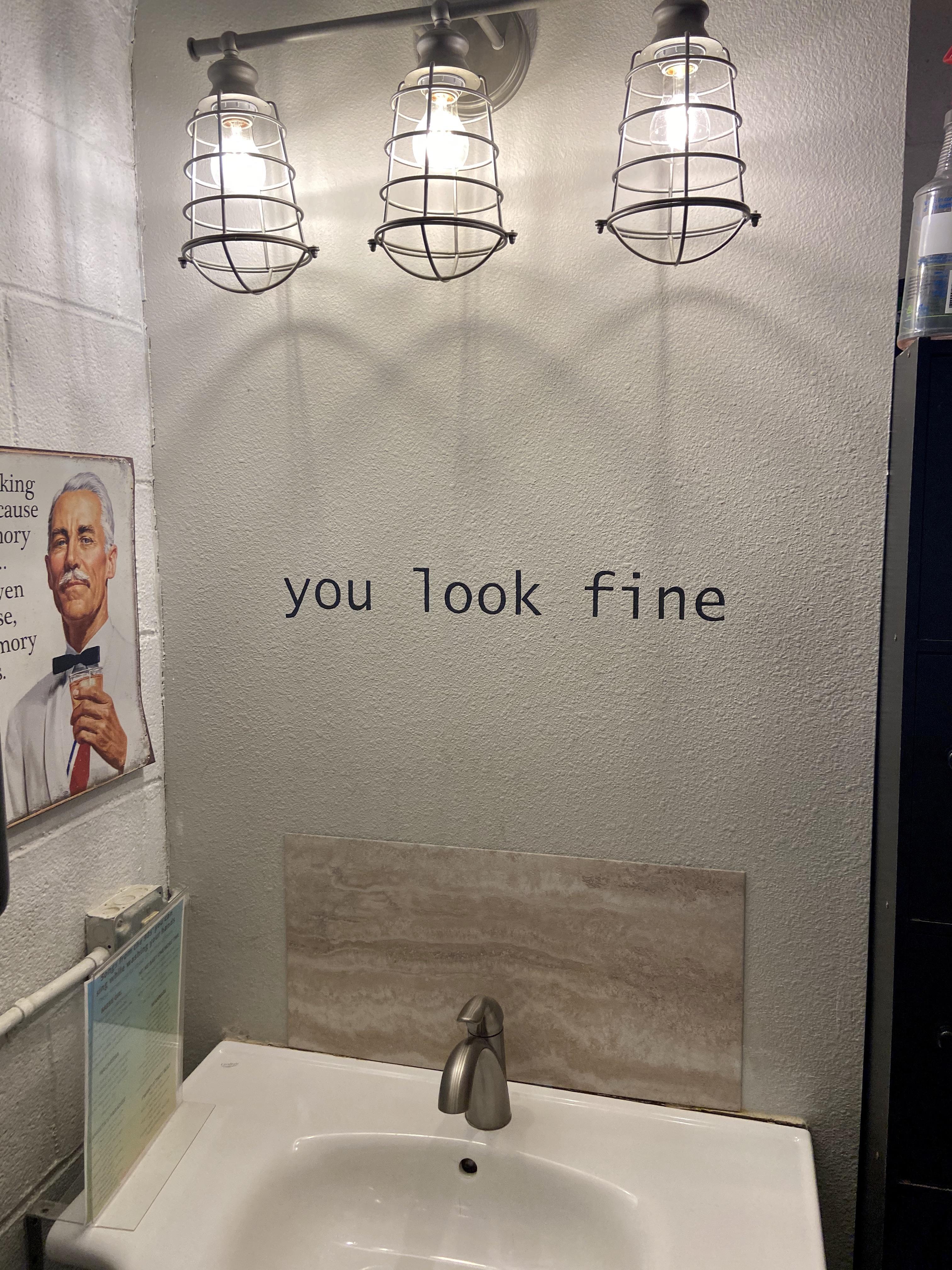 The bathroom with no mirror.