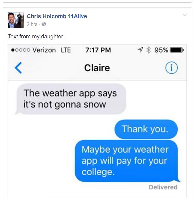 Local weatherman burns daughter.