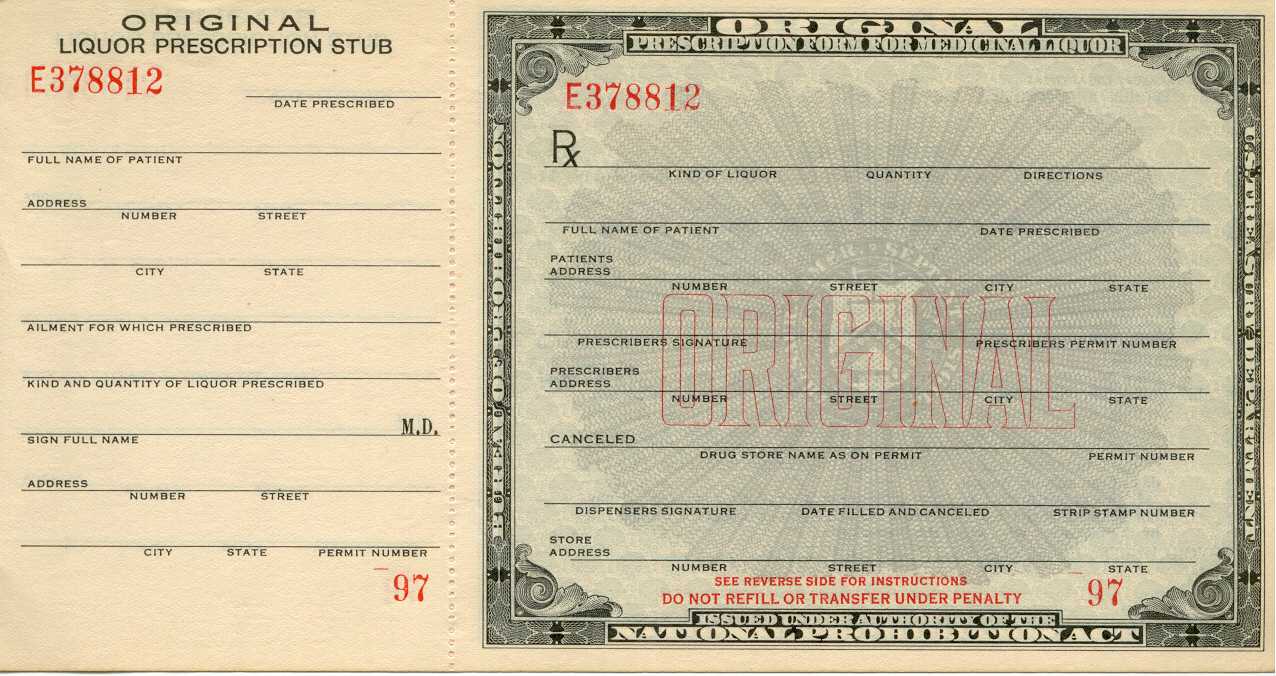 Prohibition prescription. (1920-1933)