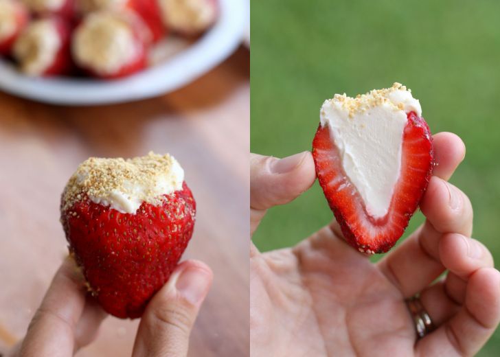 Cheesecake stuffed strawberries. Holy crap.