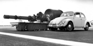 Cannon from a A-10 Warthog jet (VW Beetle for scale)