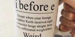English on a mug.