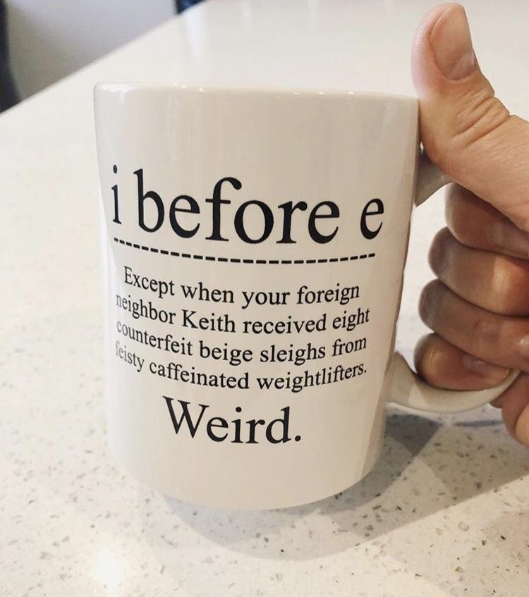 English on a mug.