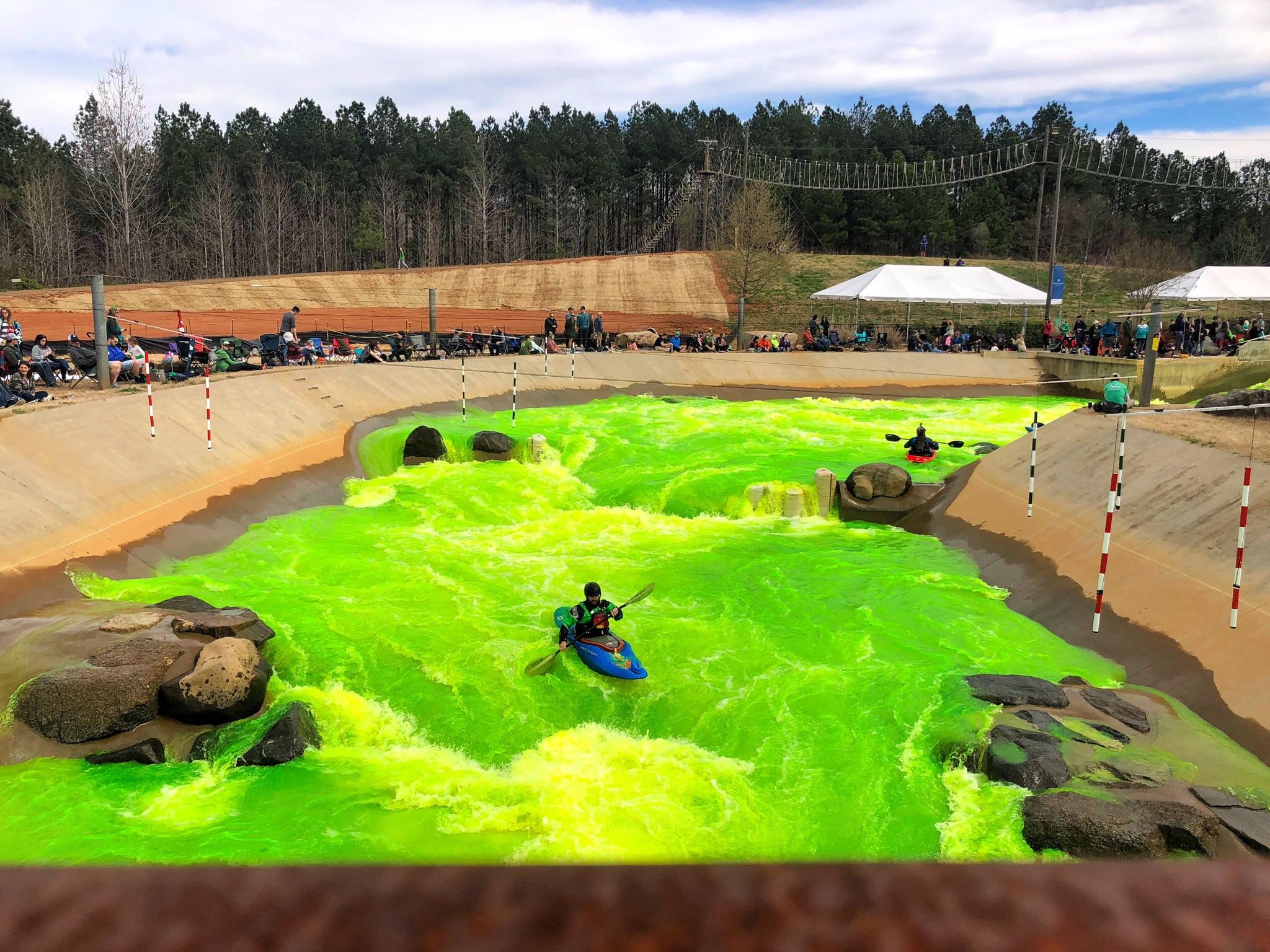 The U.S. National Whitewater Center turned the water green for Some reason.