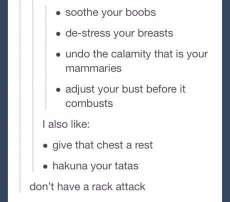 Alternative ways to say calm your tits