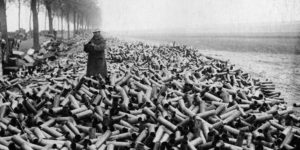 105mm shells from an allied bombardment all fired in a single day on German lines, 1916